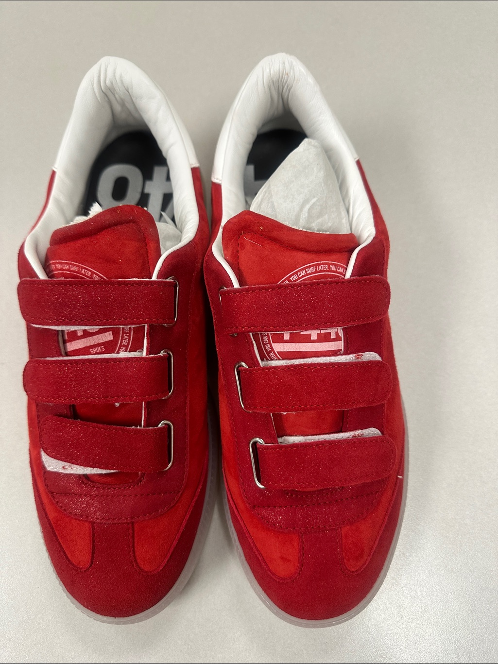 P448 Red And White Velcro Strap Sneakers Size 41 Nwb